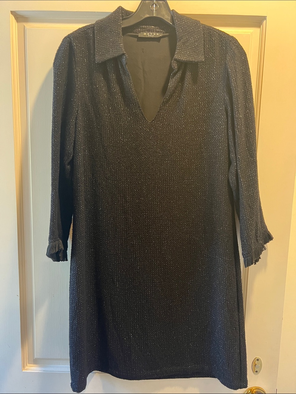 Maven West Navy Metallic Shift Dress with Collar